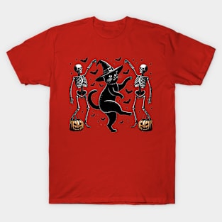 Witch Cat Dancing With Skeletons T-Shirt